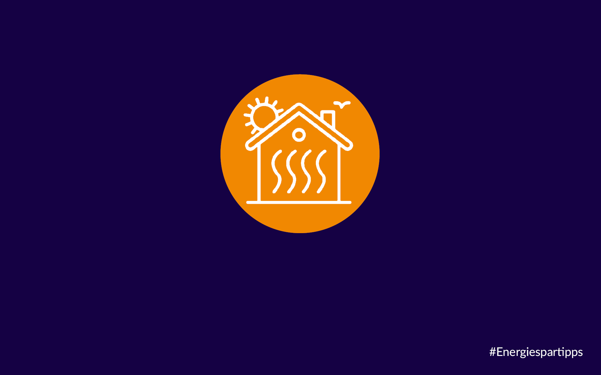 Grafik Haus in orangenem Kreis auf blauem Hintergrund