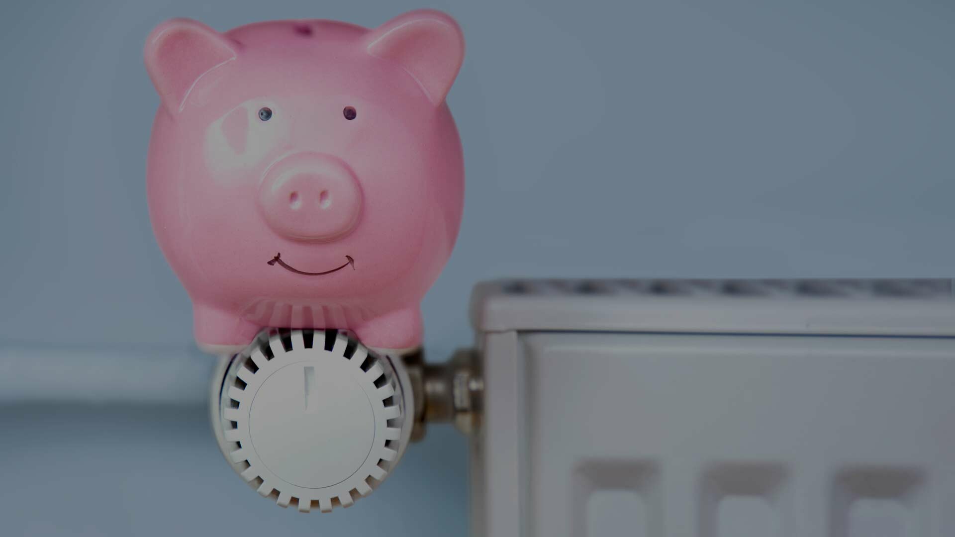 Heizen Rosa Sparschwein sitzt auf Heizungsthermostat