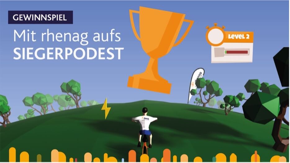 Jubiläum Gewinnspiel 02 Grafik Pokal auf grünem Hügel
