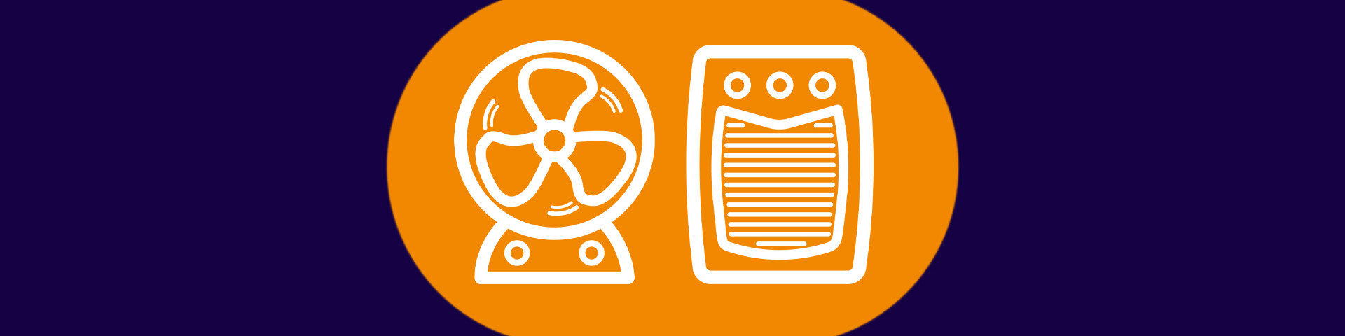 Prima Klima 1 Piktogramm eines Ventilators und eines Heizlüfters mit dem Titel "Energiespartipps".