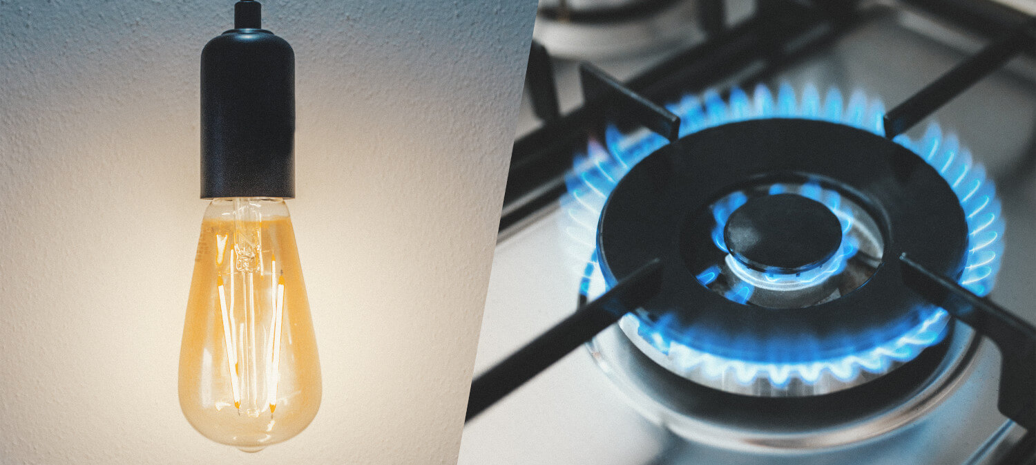 Glühbirne und blaue Gasflamme