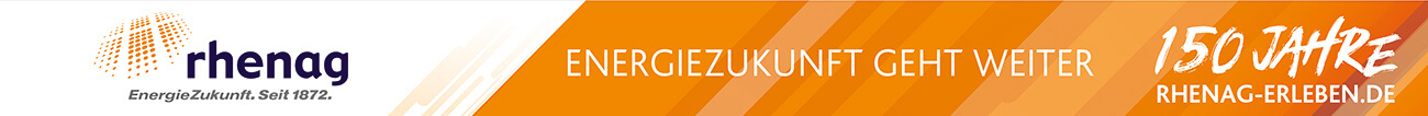 150 Jahre 01 Rhenag Banner mit Aufschrift "Energiezukunft geht weiter"